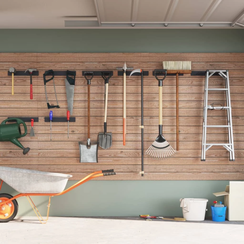 vidaXL Dārza instrumentu glabāšanas plaukti, 8 gab., Melns tērauds