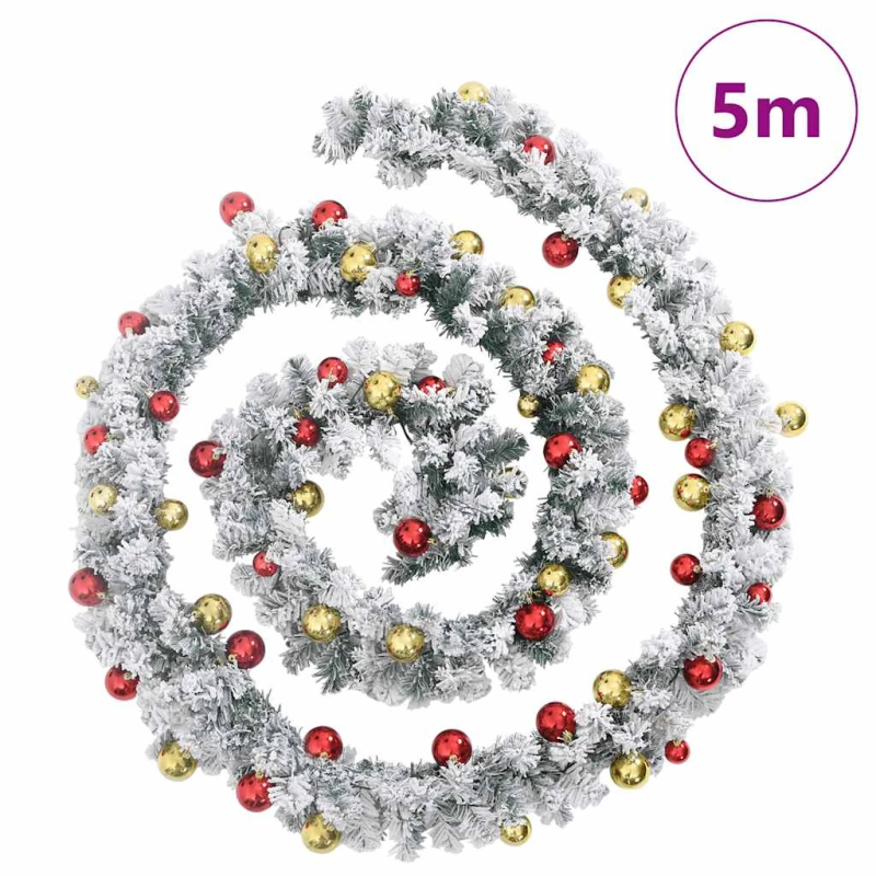 vidaXL Ziemassvētku vītne ar nieciņiem un LED gaismām Zaļa 5 m PVC