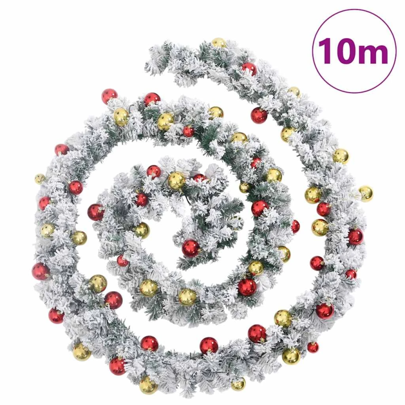 vidaXL Ziemassvētku vītne ar nieciņiem un LED gaismām Zaļa 10 m PVC