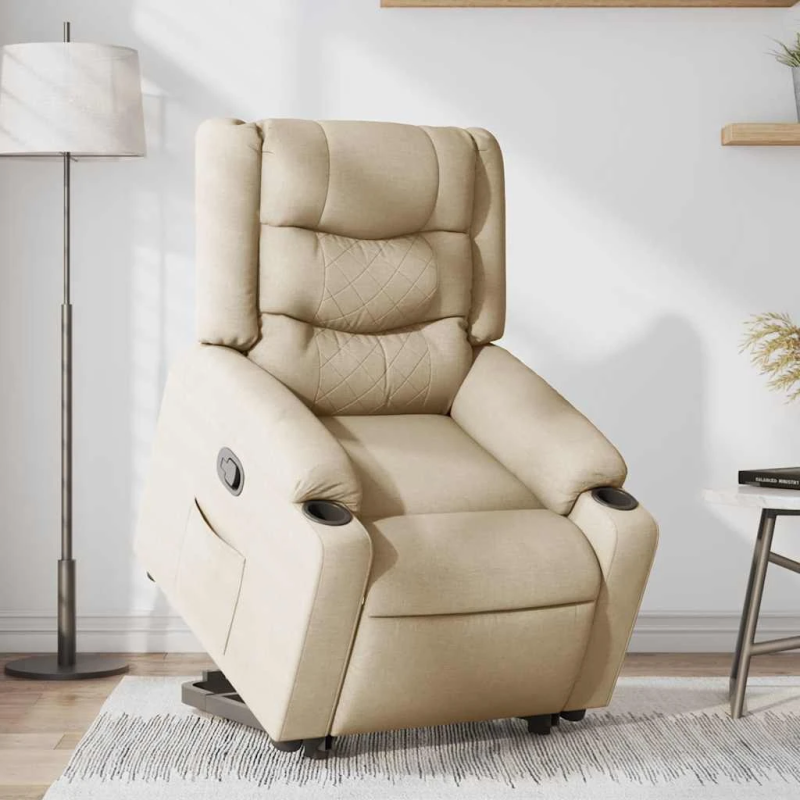 vidaXL atpūtas krēsls, paceļams, atgāžams, krēmkrāsas audums