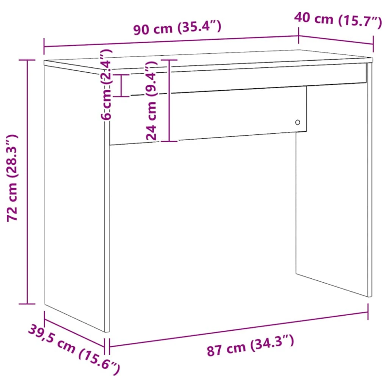 vidaXL rakstāmgalds, koka krāsa, 90x40x72 cm, inženierijas koks