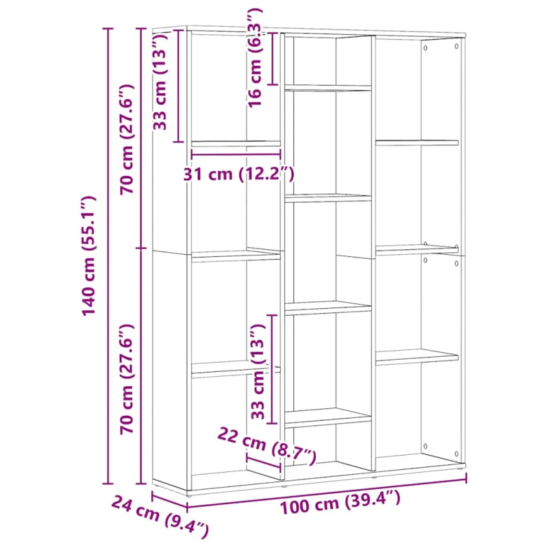 vidaXL istabas aizslietnis-grāmatu plaukts ozola amatnieks