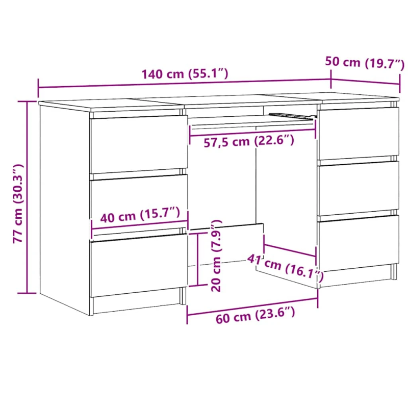 vidaXL rakstāmgalds, koka krāsa, 140x50x77 cm, inženierijas koks