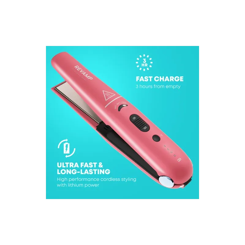 Revamp ST-1700PK-EB Progloss Liberate Cordless Ceramic Compact Hair Straightener Pink