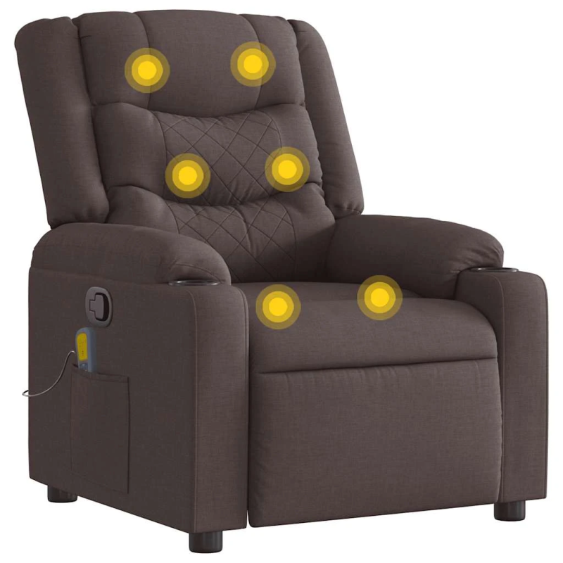 vidaXL masāžas krēsls, atgāžams, tumši brūns audums