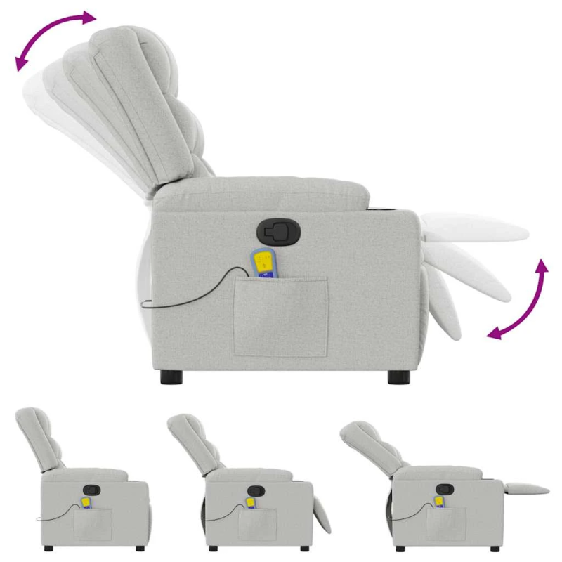 vidaXL masāžas krēsls, mākonis pelēks audums