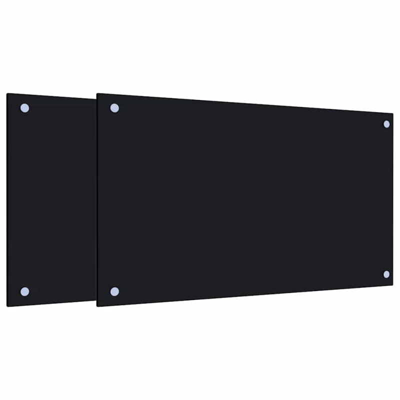 vidaXL virtuves sienas paneļi, 2 gab., 70x40 cm, rūdīts stikls, melns