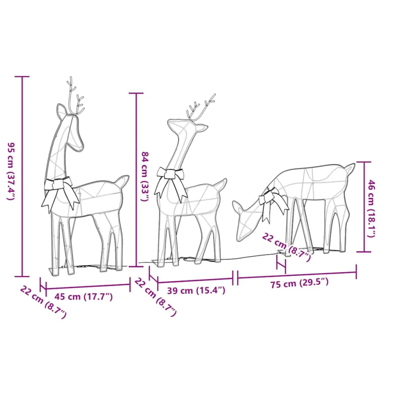 vidaXL Ziemassvētku dekorācija ziemeļbriedis 3 gab 90 LED silti balts