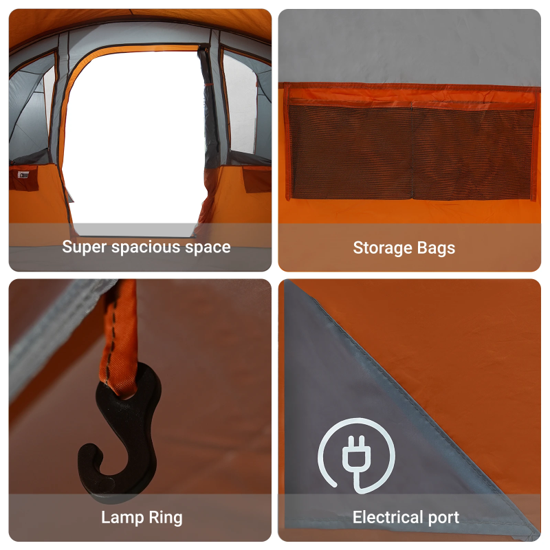 vidaXL Ģimenes telts ar jumtu Pelēka un oranža 576 x 325 x 213 cm