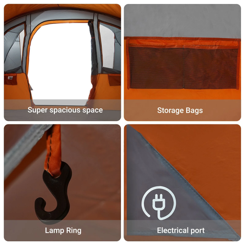 vidaXL Ģimenes telts ar jumtu Pelēka un oranža 576 x 325 x 213 cm