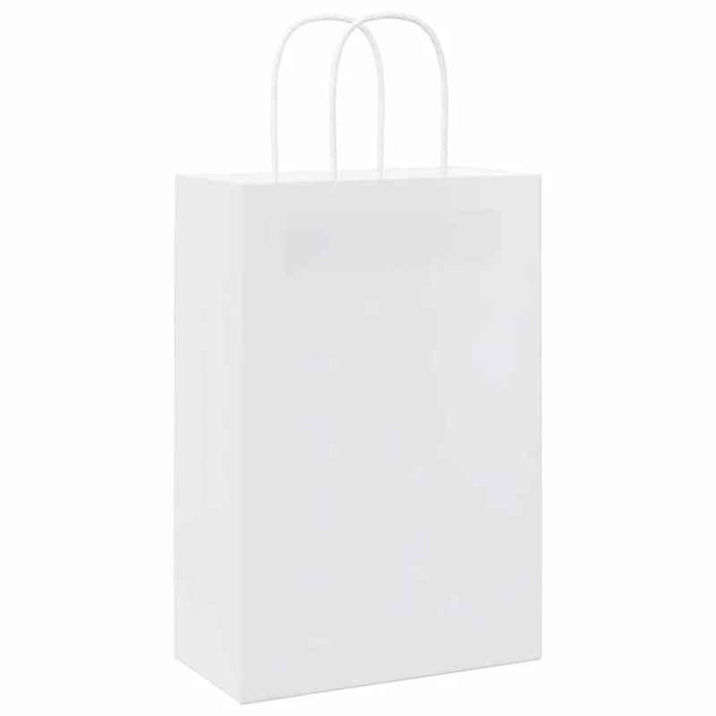 vidaXL papīra maisiņi 50 gab. ar rokturiem, balti, 21x11x31 cm