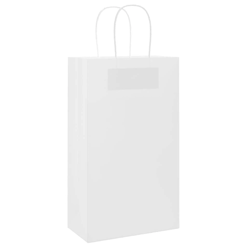 vidaXL papīra maisiņi 50 gab. ar rokturiem, balti, 21x11x36 cm