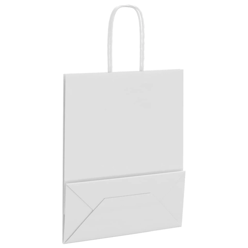 vidaXL papīra maisiņi 250 gab. ar rokturiem, balti, 18x8x22 cm
