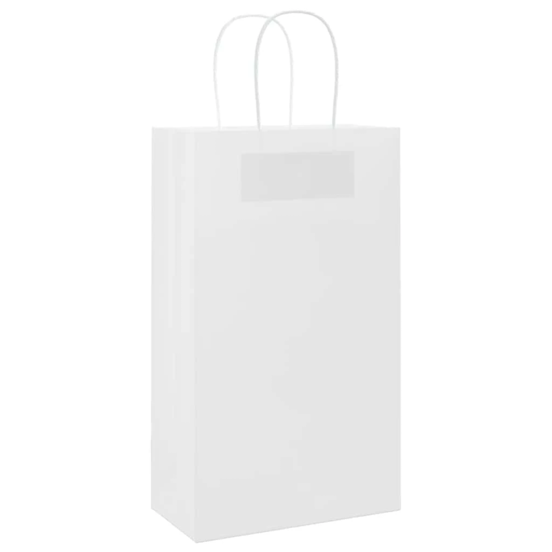 vidaXL papīra maisiņi 250 gab. ar rokturiem, balti, 21x11x36 cm