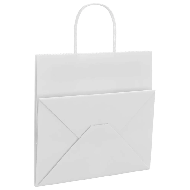 vidaXL papīra maisiņi 250 gab. ar rokturiem, balti, 26x17x25 cm
