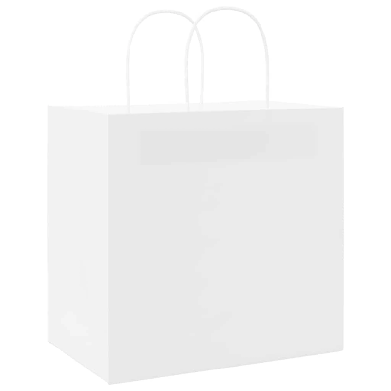 vidaXL papīra maisiņi 250 gab. ar rokturiem, balti, 26x17x25 cm