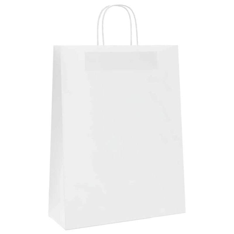 vidaXL papīra maisiņi 250 gab. ar rokturiem, balti, 32x12x42 cm