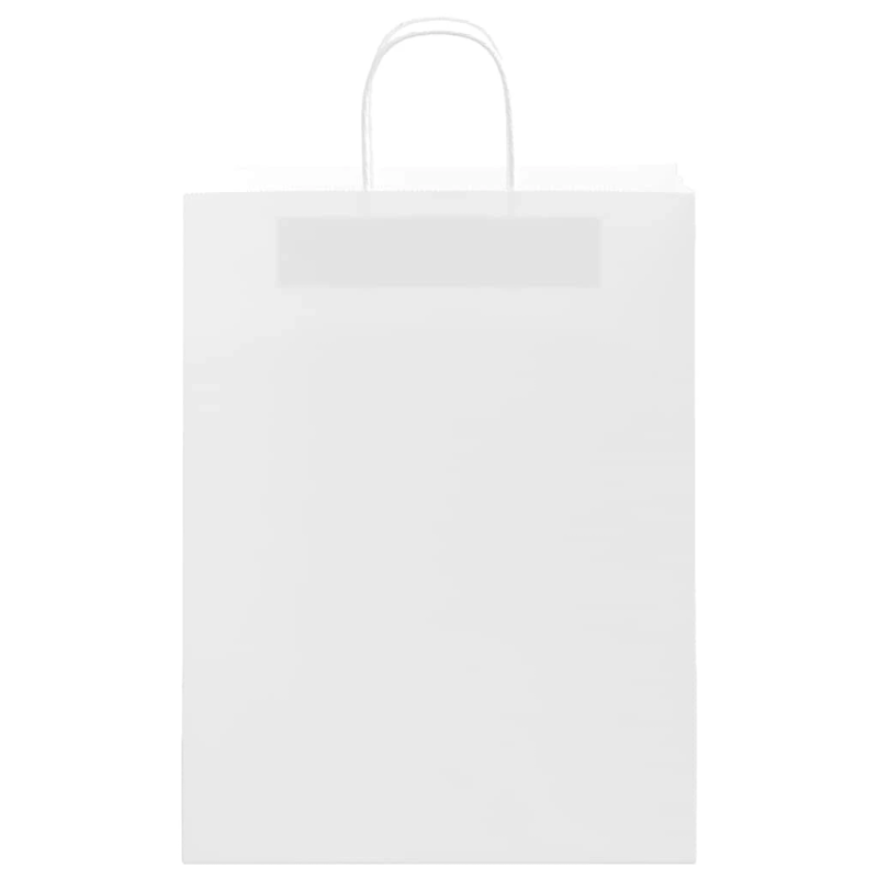 vidaXL papīra maisiņi 250 gab. ar rokturiem, balti, 32x12x42 cm