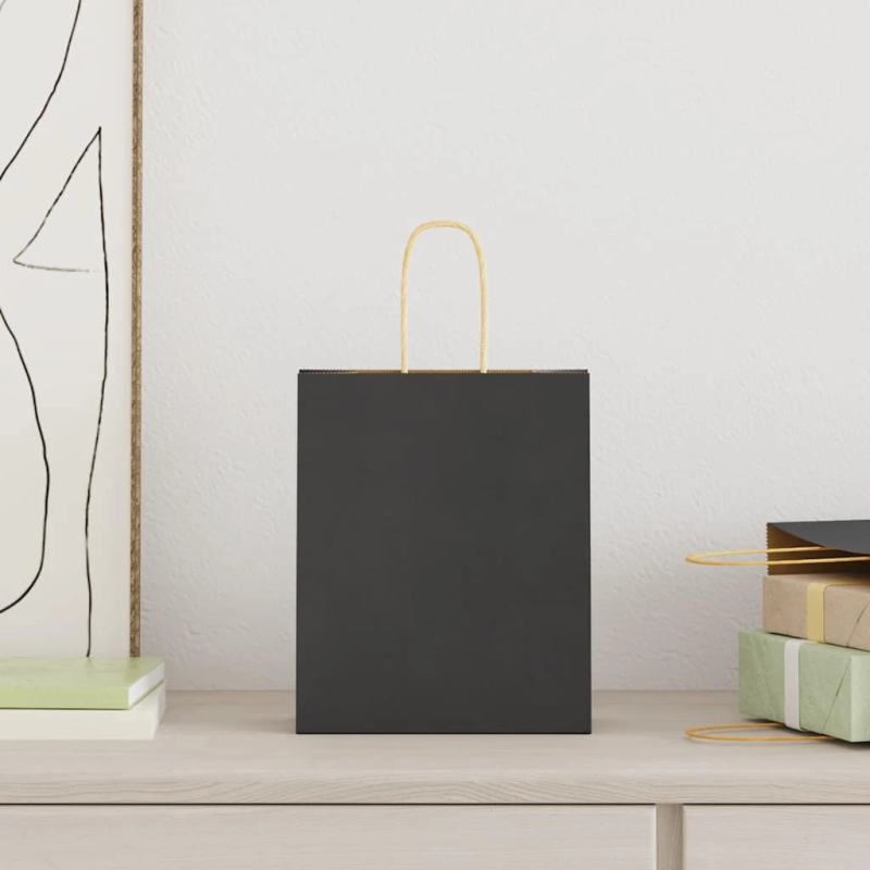 vidaXL papīra maisiņi 250 gab. ar rokturiem, melni, 18x8x22 cm