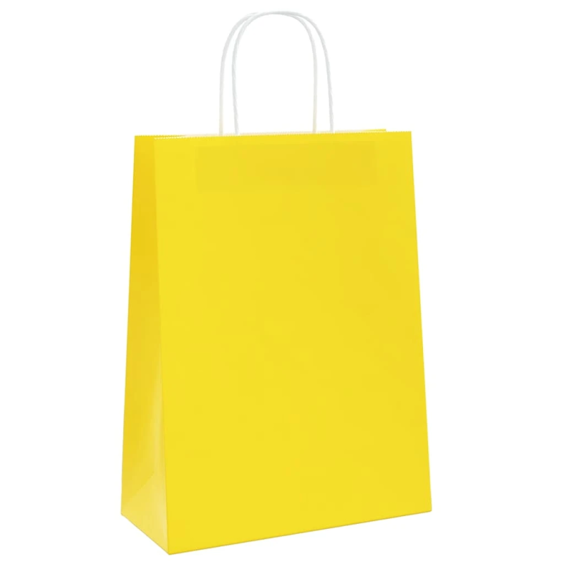 vidaXL papīra maisiņi 50 gab. ar rokturiem, dzelteni, 26x12x35 cm