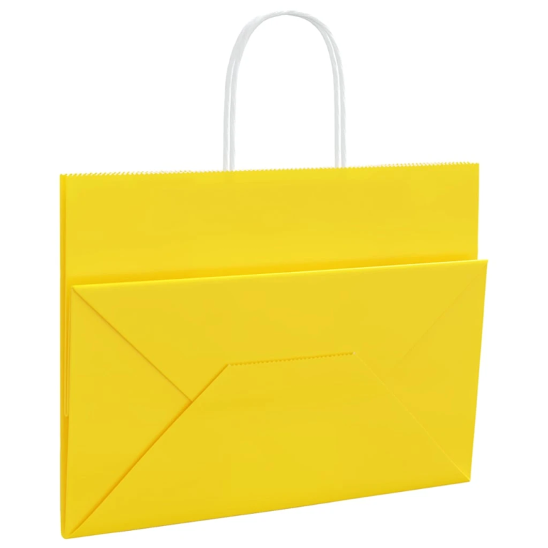 vidaXL papīra maisiņi 50 gab. ar rokturiem, dzelteni, 32x17x25 cm