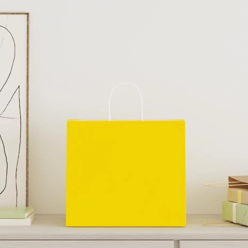vidaXL papīra maisiņi 50 gab. ar rokturiem, dzelteni, 32x22x28 cm