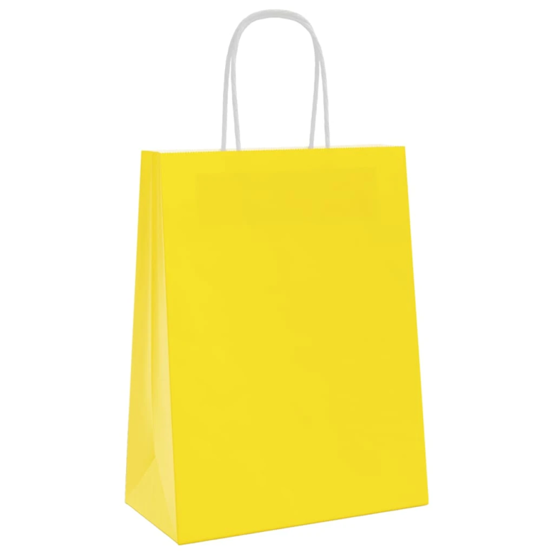 vidaXL papīra maisiņi 250 gab. ar rokturiem, dzelteni, 21x11x28 cm