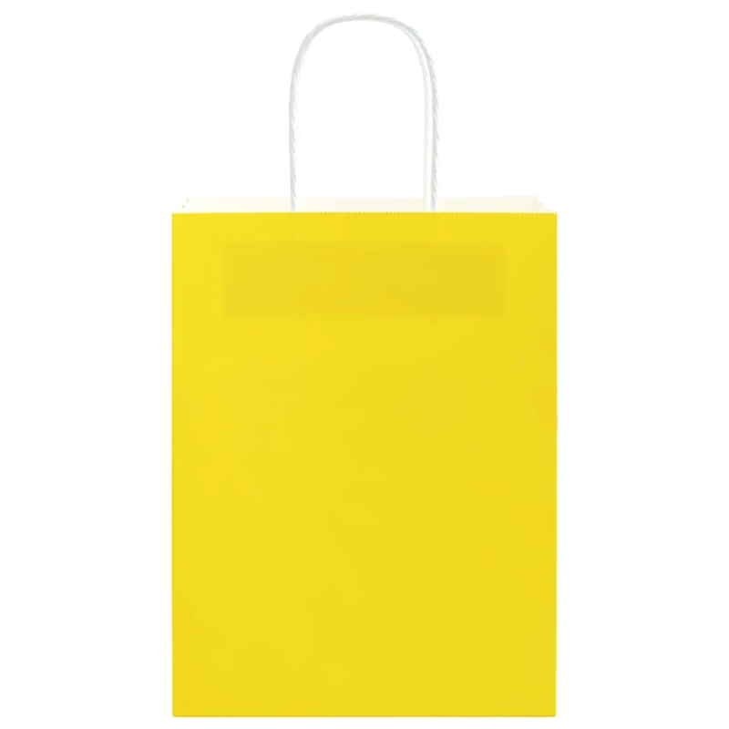vidaXL papīra maisiņi 250 gab. ar rokturiem, dzelteni, 21x11x28 cm