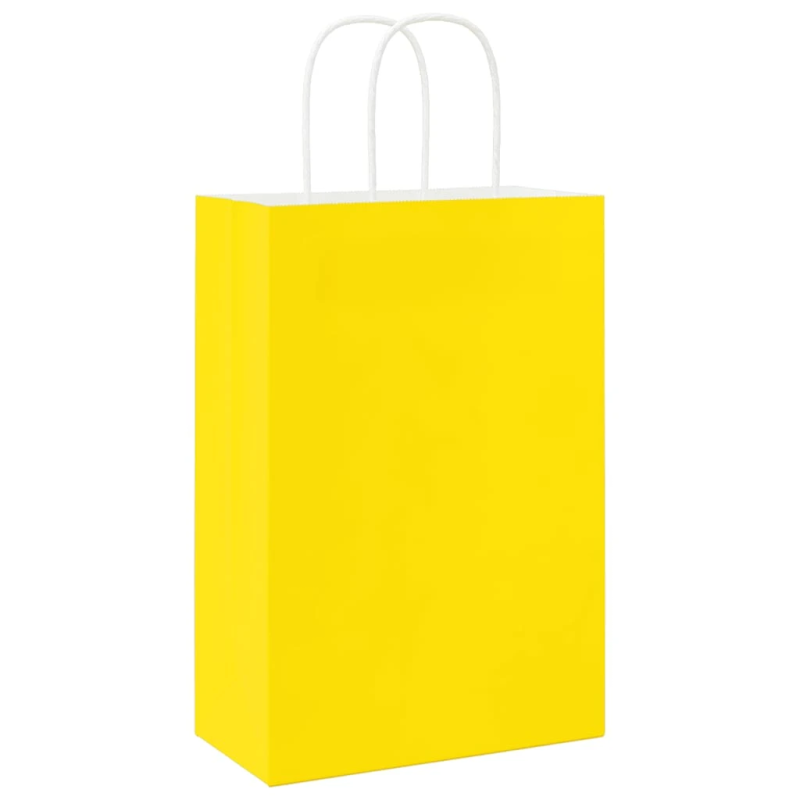 vidaXL papīra maisiņi 250 gab. ar rokturiem, dzelteni, 21x11x31 cm