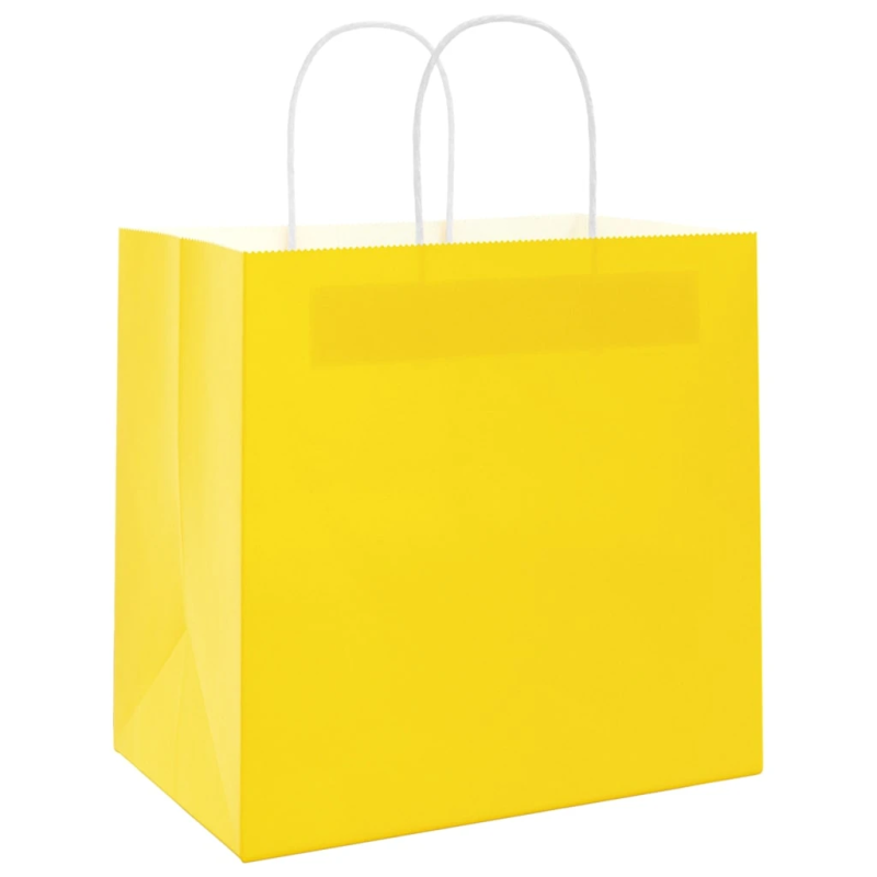 vidaXL papīra maisiņi 250 gab. ar rokturiem, dzelteni, 21x11x36 cm