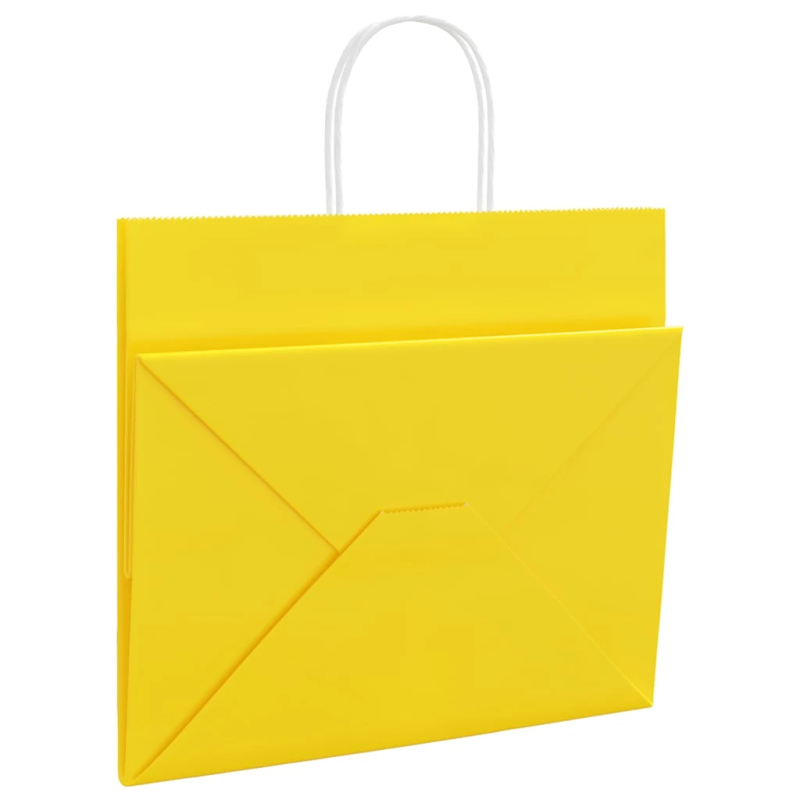 vidaXL papīra maisiņi 250 gab. ar rokturiem, dzelteni, 32x22x28 cm