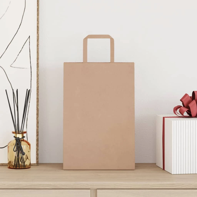 vidaXL papīra maisiņi 50 gab. ar rokturiem, brūni, 21x11x31 cm