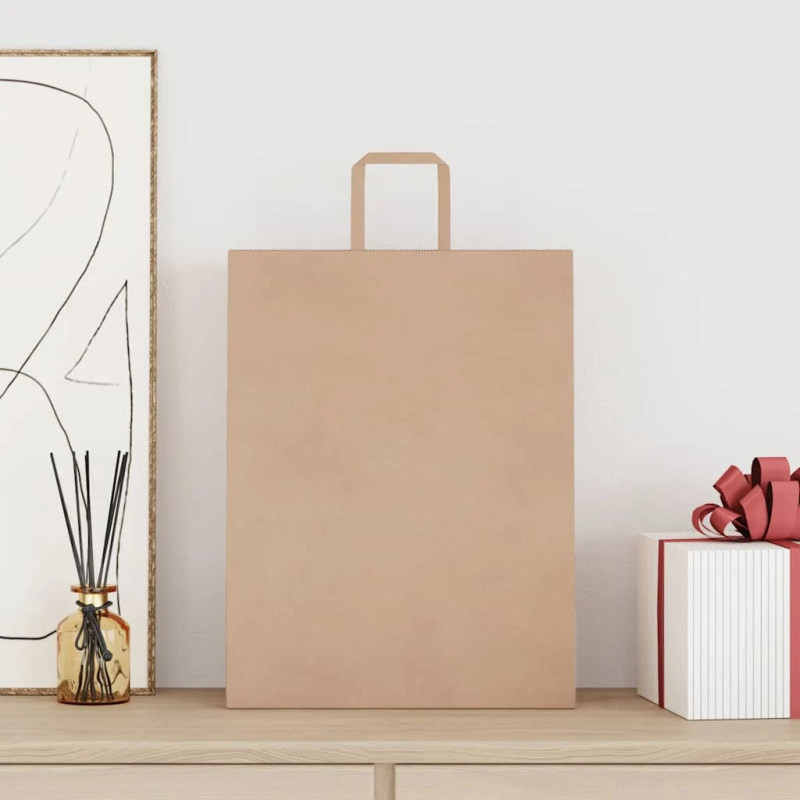 vidaXL papīra maisiņi 50 gab. ar rokturiem, brūni, 32x12x42 cm