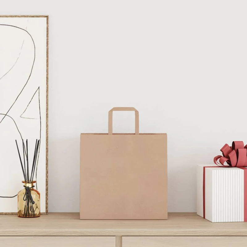 vidaXL papīra maisiņi 250 gab. ar rokturiem, brūni, 26x17x25 cm