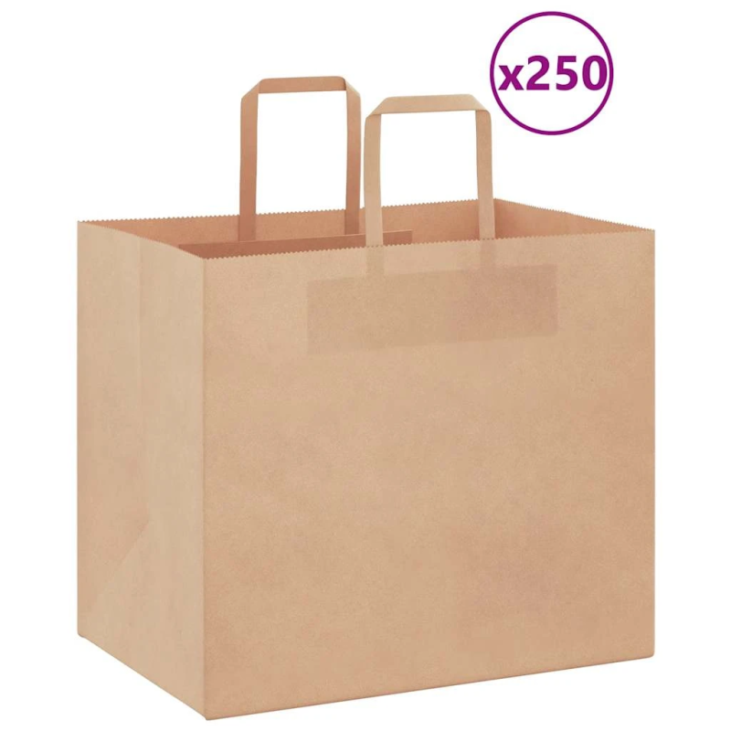 vidaXL papīra maisiņi 250 gab. ar rokturiem, brūni, 32x22x28 cm