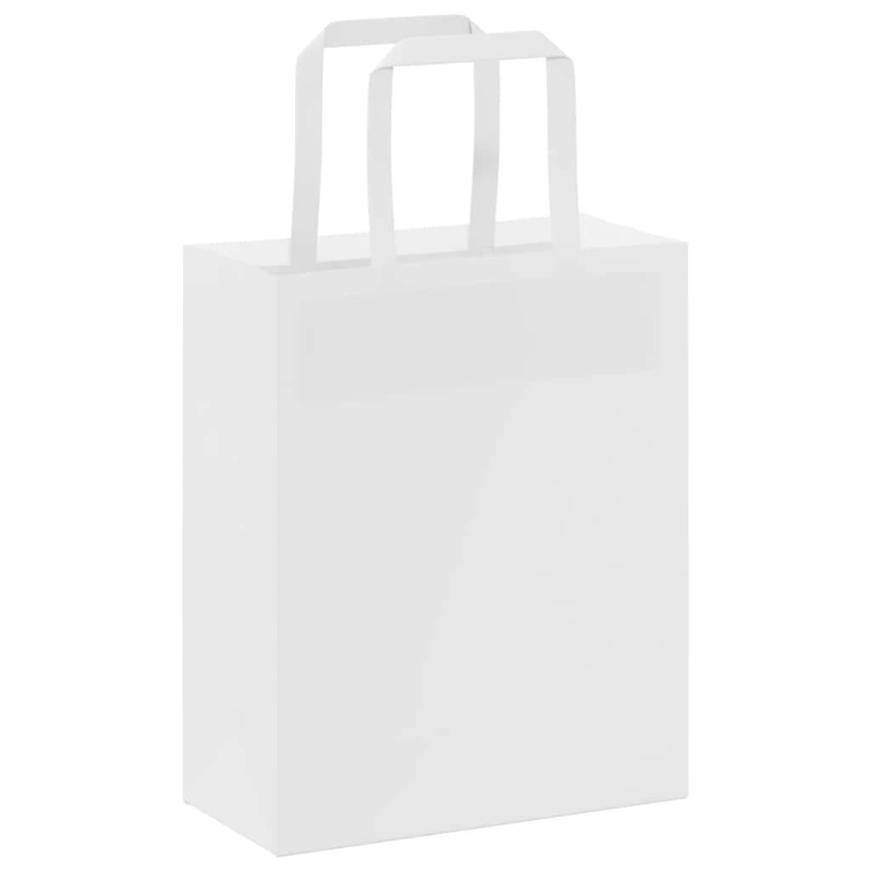 vidaXL papīra maisiņi 50 gab. ar rokturiem, balti, 18x8x22 cm