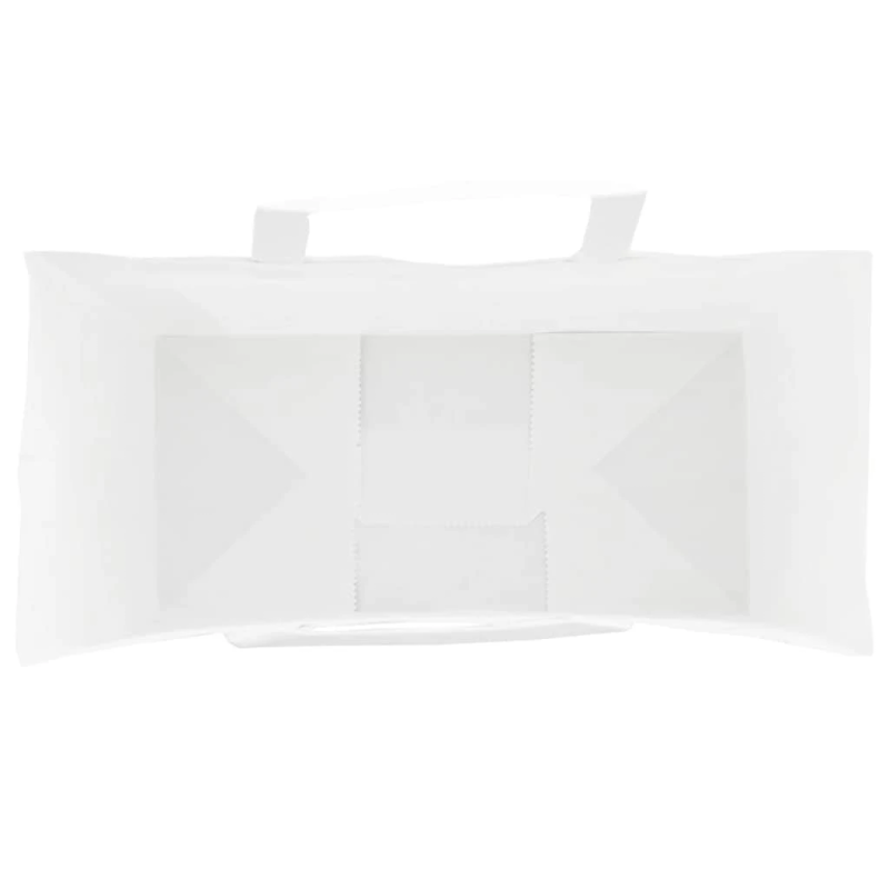 vidaXL papīra maisiņi 50 gab. ar rokturiem, balti, 18x8x22 cm