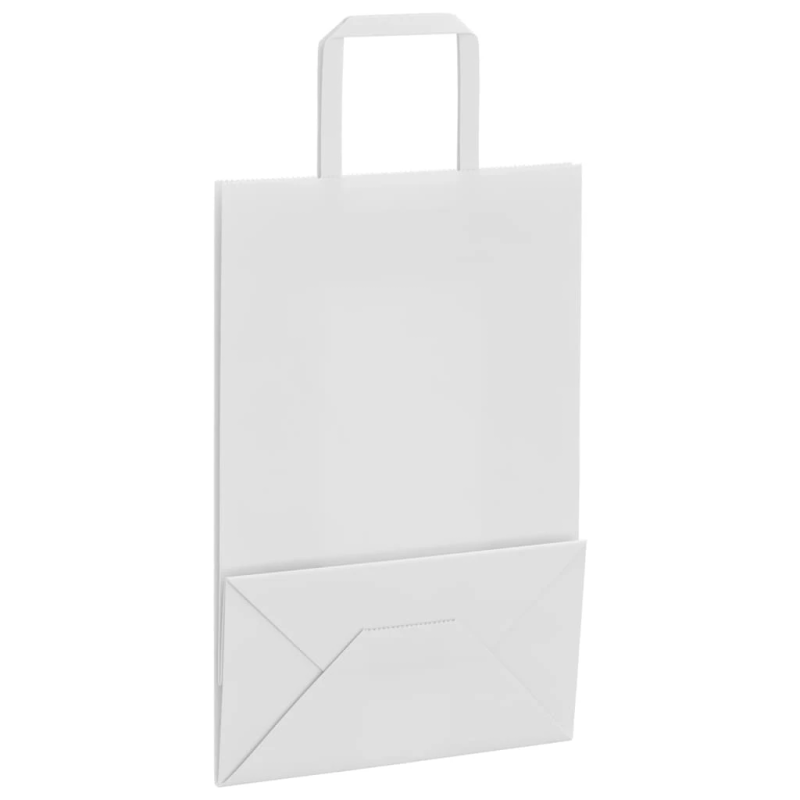 vidaXL papīra maisiņi 50 gab. ar rokturiem, balti, 21x11x31 cm