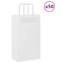 vidaXL papīra maisiņi 50 gab. ar rokturiem, balti, 21x11x36 cm