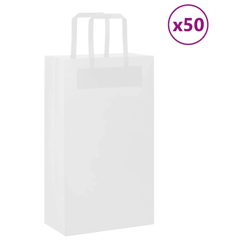 vidaXL papīra maisiņi 50 gab. ar rokturiem, balti, 21x11x36 cm