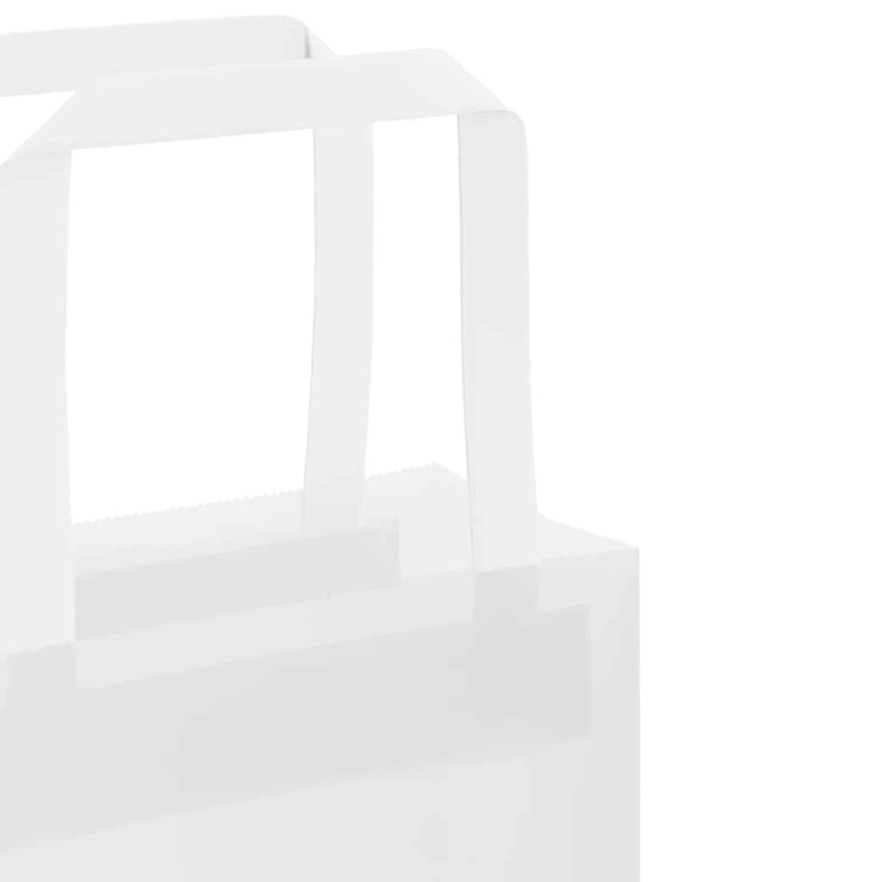 vidaXL papīra maisiņi 50 gab. ar rokturiem, balti, 21x11x36 cm