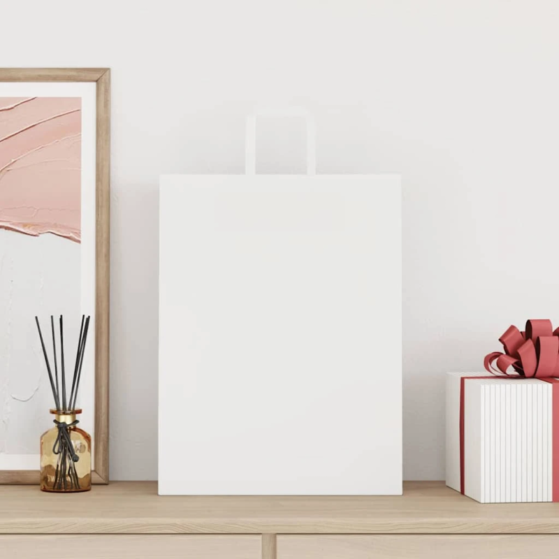 vidaXL papīra maisiņi 50 gab. ar rokturiem, balti, 32x12x42 cm