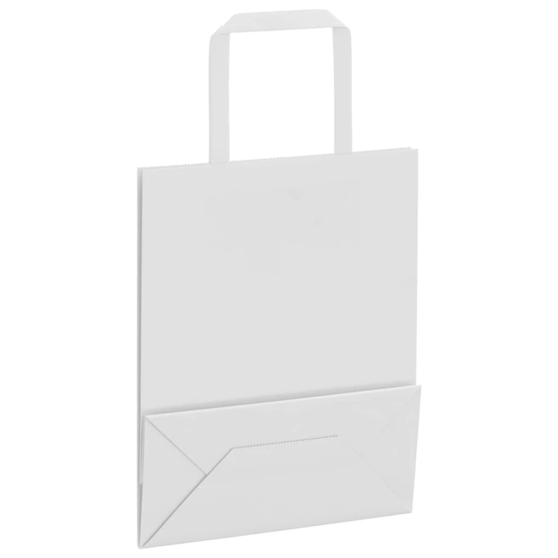 vidaXL papīra maisiņi 250 gab. ar rokturiem, balti, 18x8x22 cm