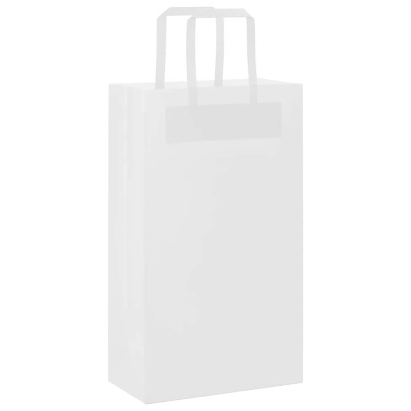 vidaXL papīra maisiņi 250 gab. ar rokturiem, balti, 21x11x36 cm