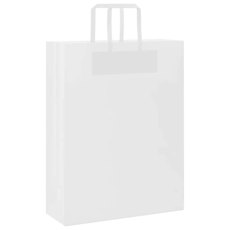 vidaXL papīra maisiņi 250 gab. ar rokturiem, balti, 32x12x42 cm
