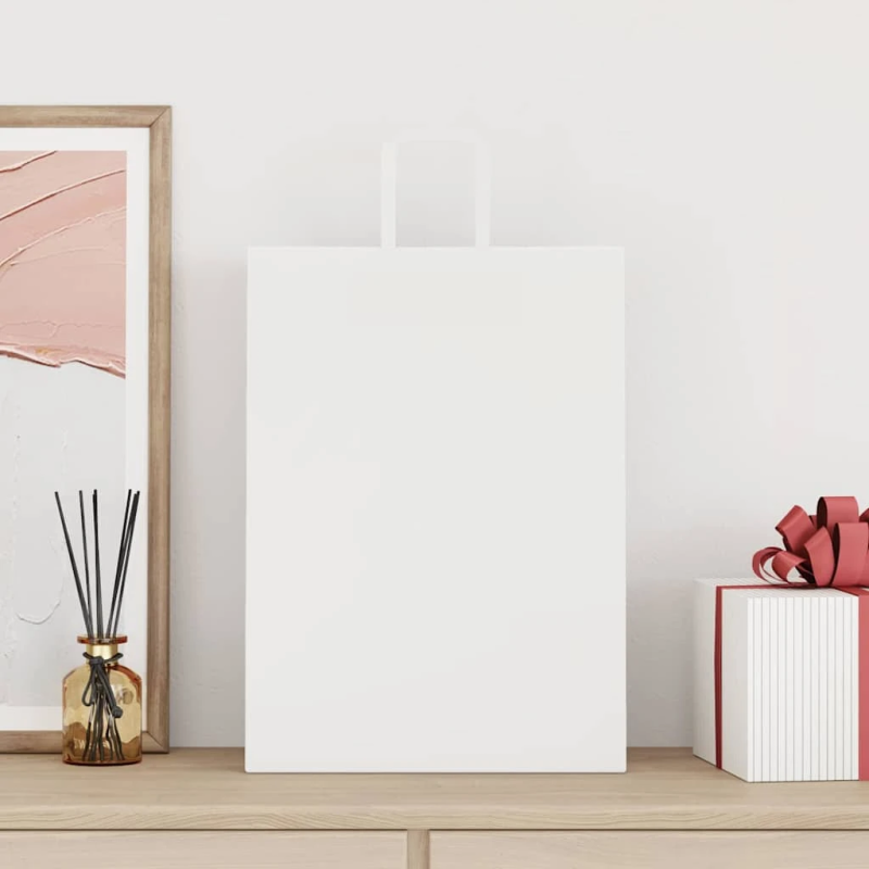 vidaXL papīra maisiņi 250 gab. ar rokturiem, balti, 32x17x44 cm