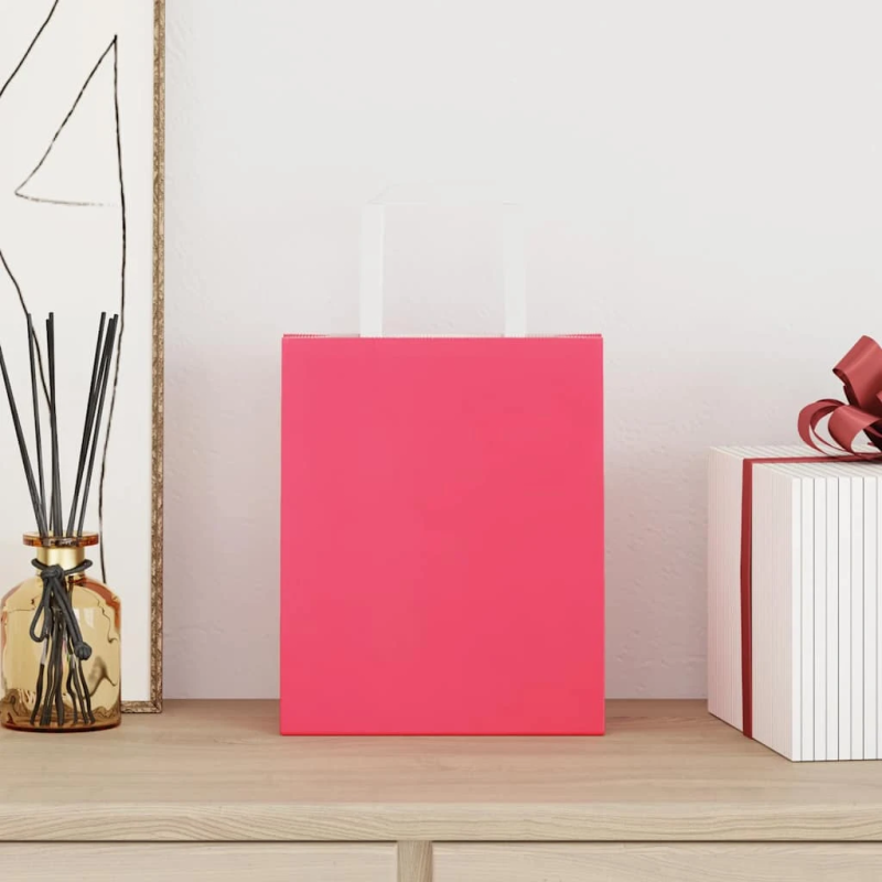 vidaXL papīra maisiņi 250 gab. ar rokturiem, rozā, 18x8x22 cm