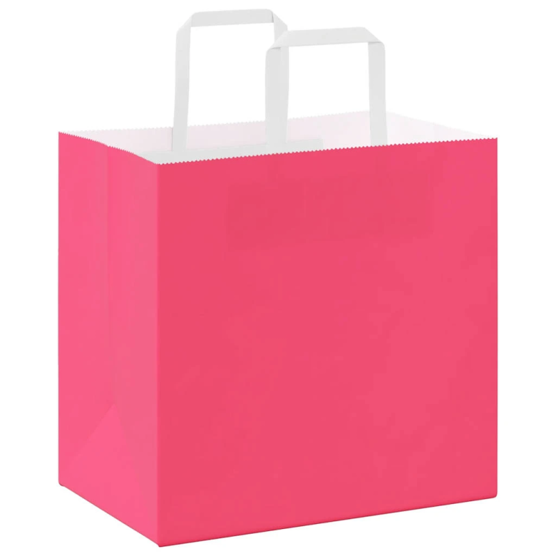 vidaXL papīra maisiņi 250 gab. ar rokturiem, rozā, 26x17x25 cm