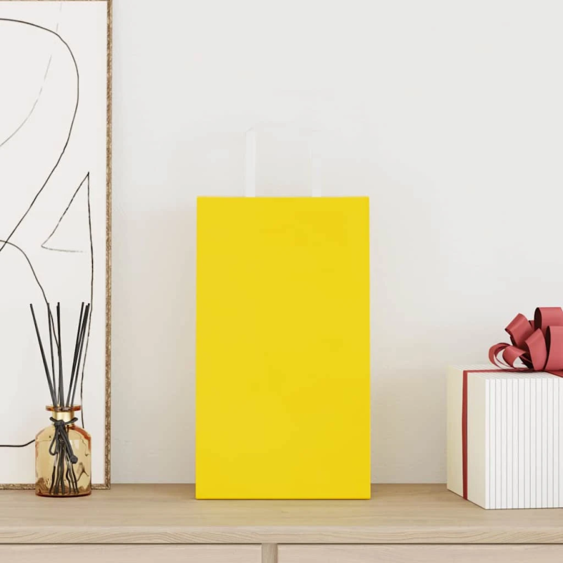 vidaXL papīra maisiņi 50 gab. ar rokturiem, dzelteni, 21x11x36 cm