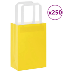 vidaXL papīra maisiņi 250 gab. ar rokturiem, dzelteni, 15x8x21 cm